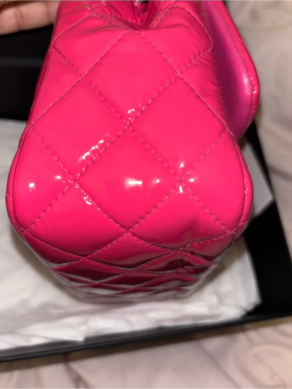 CHANEL Hot Pink Quilted Patent Leather Flap Shoulder Bag